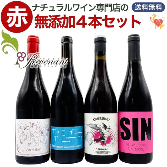「送料・クール料込」【 無添加 】 ナチュラルワイン 【 赤ワイン 4本 セット 】(750ml×4) ワインセット 赤 ワイン ナチュールワイン & 自然派ワイン を楽しむための プレヴナン オリジナル小冊子