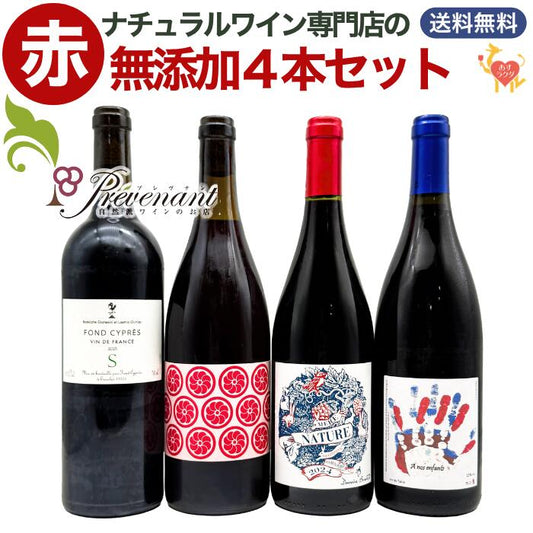 「送料・クール料込」【 無添加 】 ナチュラルワイン 【 赤ワイン 4本 セット 】(750ml×4) ワインセット 赤 ワイン ナチュールワイン & 自然派ワイン を楽しむための プレヴナン オリジナル小冊子