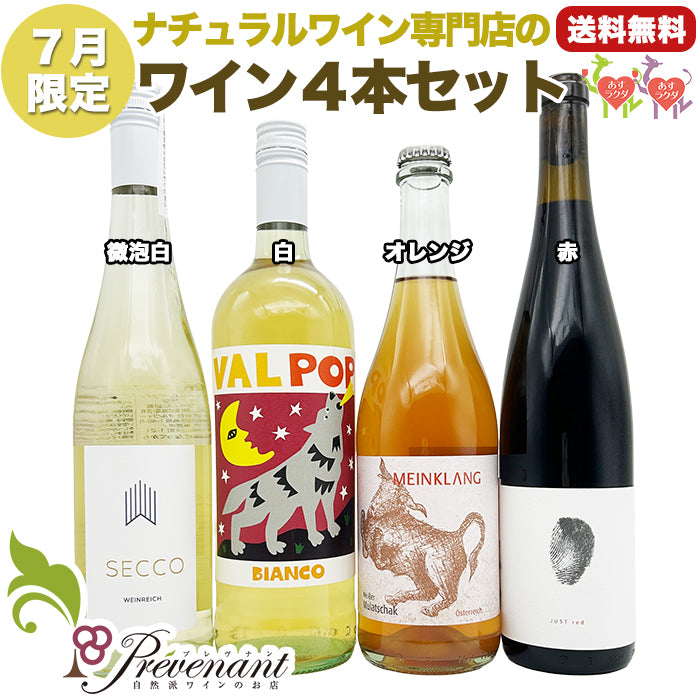 ナチュラルワイン 【 月替わり 7月限定 4本 セット 】(750ml×3、1000ml×1) 泡 白 赤 オレンジ ワイン ワインセット & 自然派ワイン を楽しむための プレヴナン オリジナル小冊子 ギフト 期間限定
