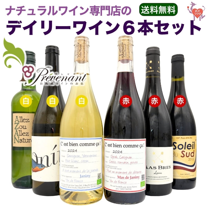 「送料・クール料込」ナチュラルワイン 【 デイリーワイン ６本 セット 】お手頃 赤 白 ワインセット ナチュールワイン ＆ 自然派ワイン を楽しむための プレヴナン オリジナル小冊子