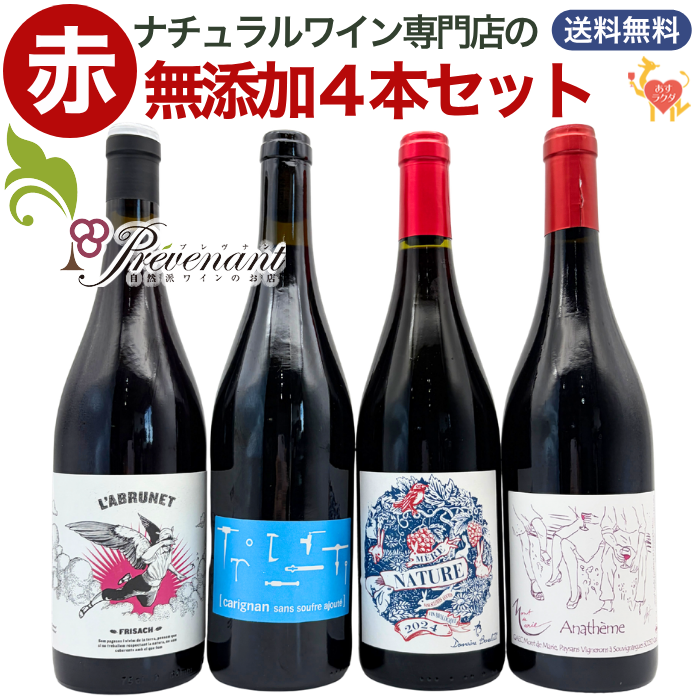 「送料・クール料込」【 無添加 】 ナチュラルワイン 【 赤ワイン ４本 セット 】（750ml×4） ワインセット 赤 ワイン ナチュールワイン ＆ 自然派ワイン を楽しむための プレヴナン オリジナル小冊子