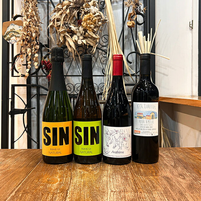 「送料無料」【 初心者にもオススメ☆ 超ナチュラルな 無添加ワイン ４本セット 】スパークリング・白・赤・赤（750ml×4）＆自然派ワインを楽しむためのオリジナル 小冊子