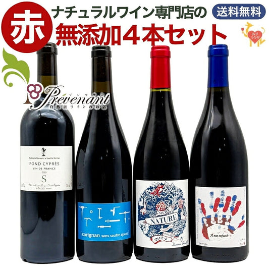 「送料・クール料込」【 無添加 】 ナチュラルワイン 【 赤ワイン ４本 セット 】（750ml×4） ワインセット 赤 ワイン ナチュールワイン ＆ 自然派ワイン を楽しむための プレヴナン オリジナル小冊子