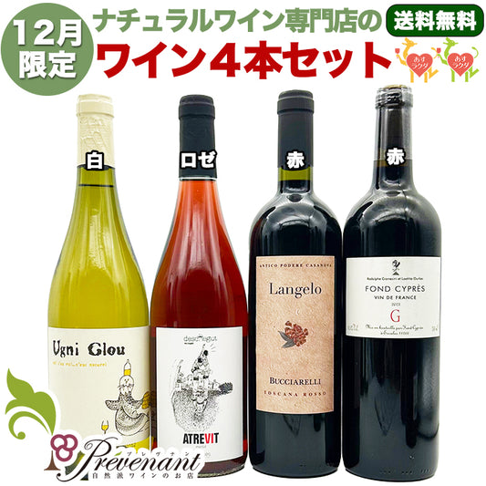 ナチュラルワイン 【 月替わり 12月限定 4本 セット 】（750ml×4） 白 ロゼ 赤 ワイン ワインセット ＆ 自然派ワイン を楽しむための プレヴナン オリジナル小冊子 ギフト 期間限定 ホームパーティヴナン オリジナル小冊子 ギフト 期間限定 ホームパーティ 酸化 防止 剤 不 使用