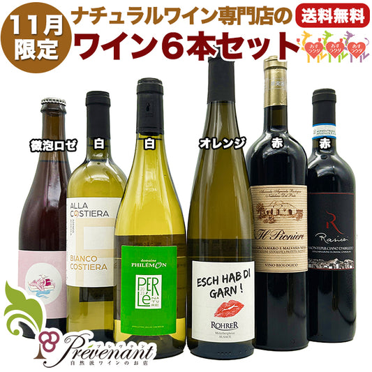 ナチュラルワイン 【 月替わり 11月限定 6本 】（750ml×6） ロゼ泡 白 オレンジ 赤 ワイン ワインセット オーガニックワイン オーガニック 無農薬 ギフト 期間限定 ホームパーティ