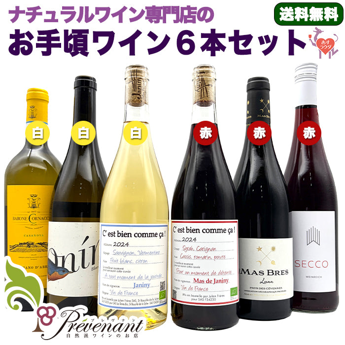 「送料・クール料込」ナチュラルワイン 【 お手頃価格 ワイン ６本 セット 】デイリーワイン 赤微泡 赤 白 ワインセット ナチュールワイン ＆ 自然派ワイン を楽しむための プレヴナン オリジナル小冊子