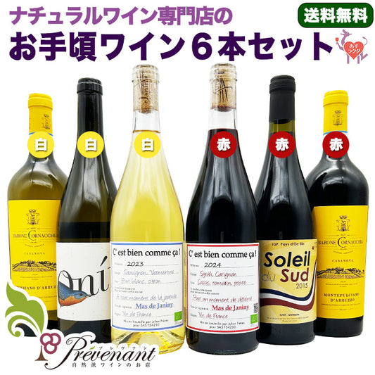 ナチュラルワイン 【 お手頃価格 ワイン ６本 セット 】（750ml×6） デイリーワイン 赤 白 ワインセット ＆ 自然派ワイン を楽しむための プレヴナン オリジナル小冊子 ギフト  ホームパーティ